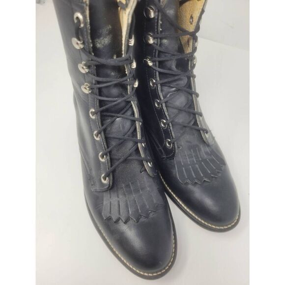 Laredo womens 9 Keltie Vintage Western Boots Lace Up Black Leather - Picture 7 of 9